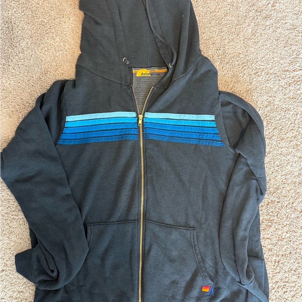 Aviator Nation Charcoal Hoodie with Blue Accents